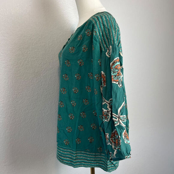 Knox Rose Shirt Womens XXL Green/Blue Boho Floral Print Blouse Lightweight Comfy - Picture 5 of 11